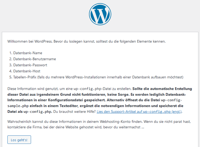 WordPress lokal installieren automatische Installation