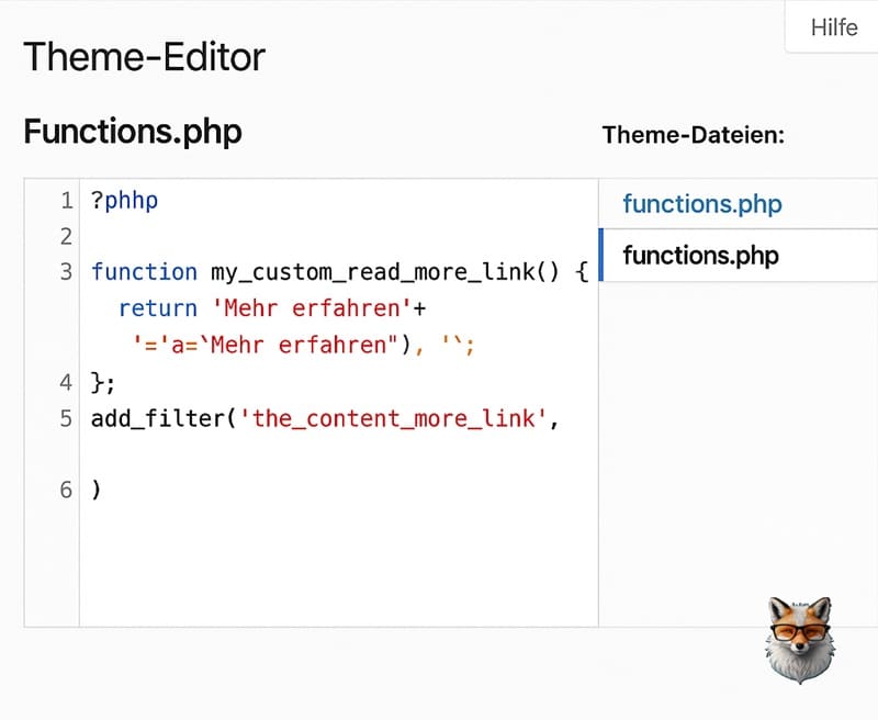 Code für den individuellen Weiterlesen Tag in WordPress GeneratePress in der functions.php einfügen